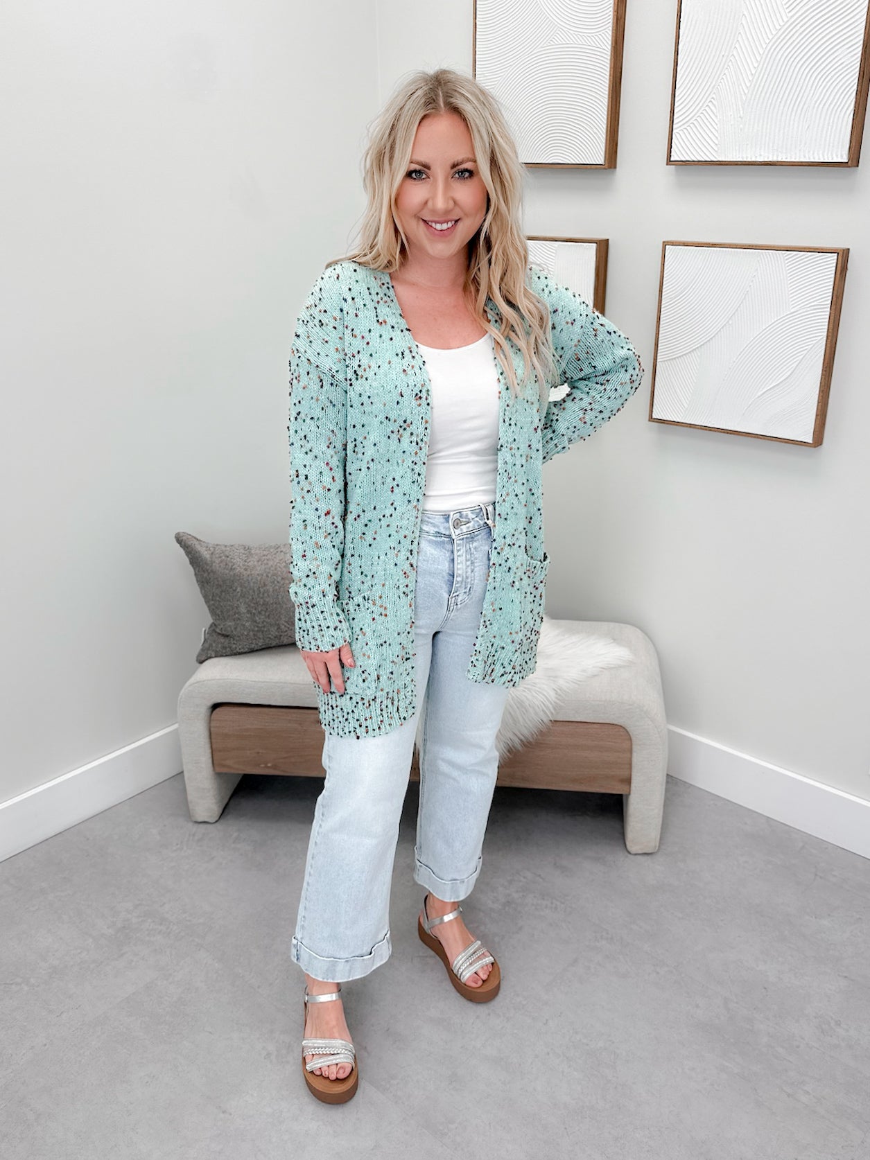 Confetti Cardi in Aqua