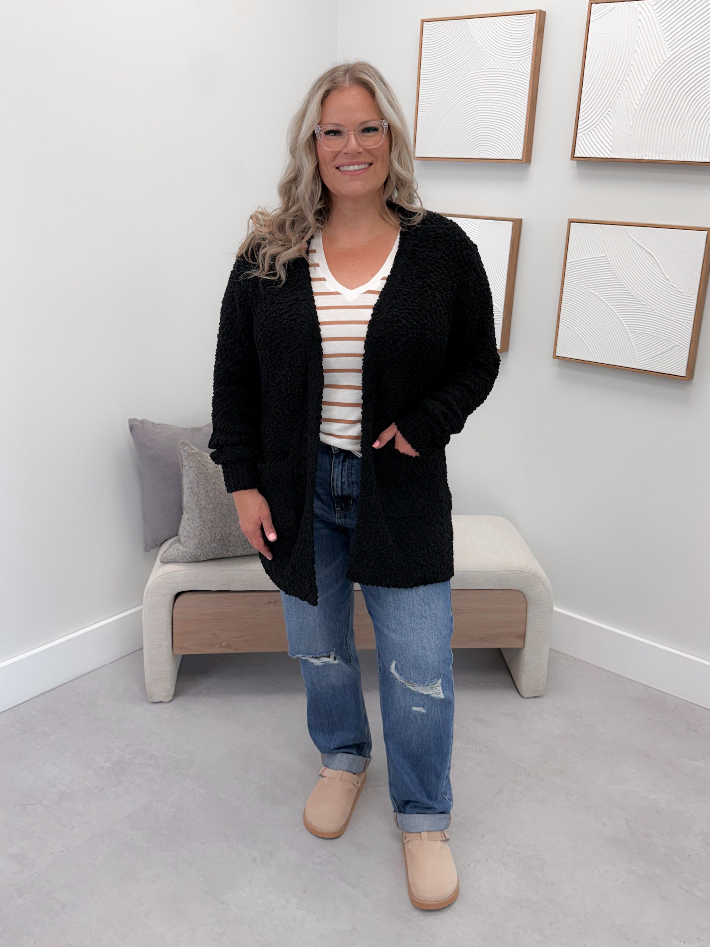 Piper Popcorn Cardigan in Black