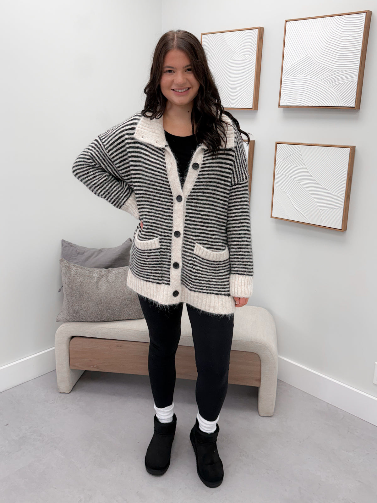 Dixen Cardigan in Black Stripe