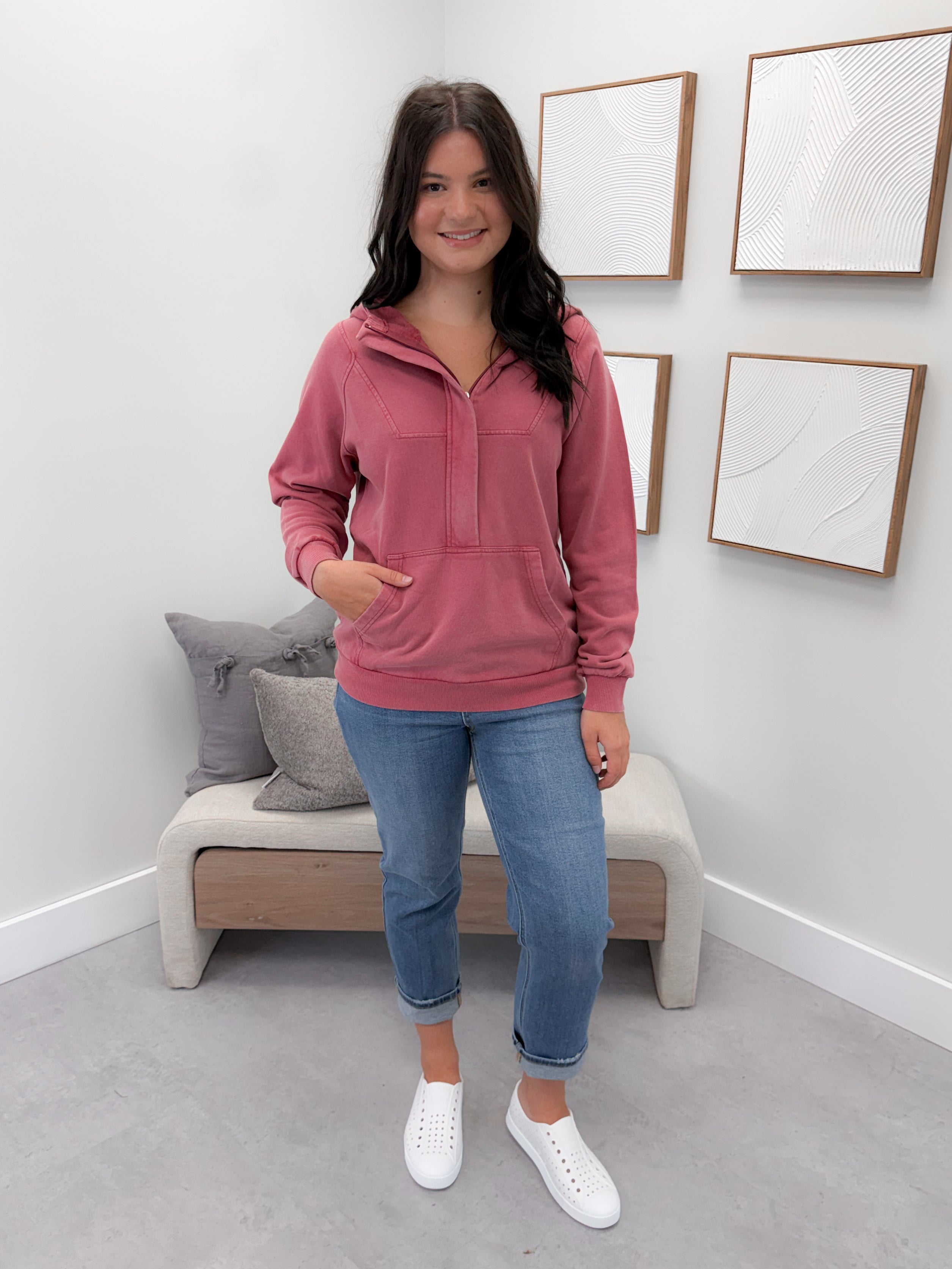 Ryker Half Zip Hoodie in Vintage Wash Berry