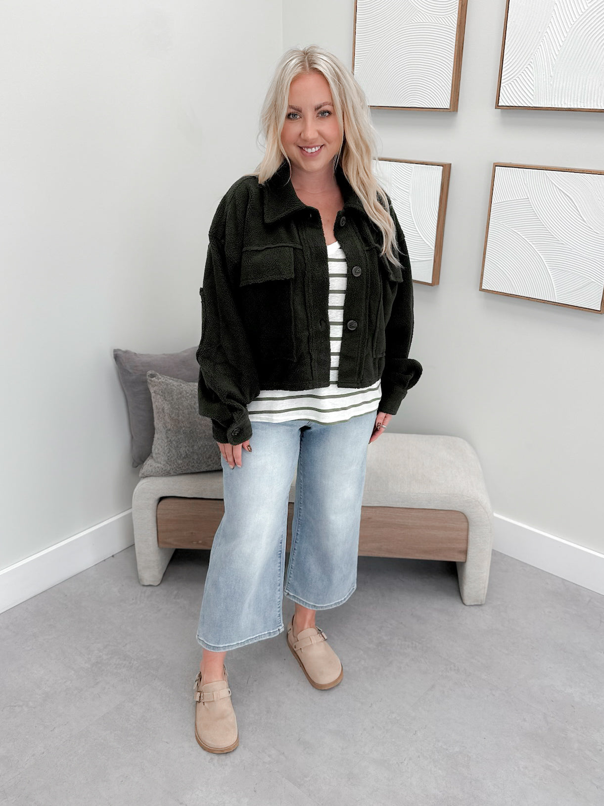 Cozy Up Cropped Jacket in Olive