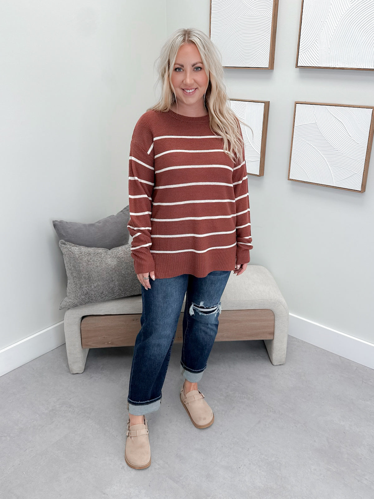 Silvia Striped Sweater in Brick