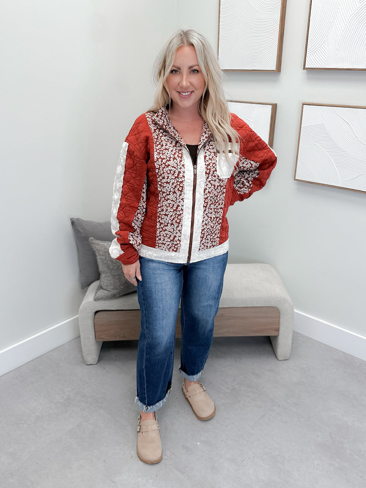 Patch Me Pretty Bomber Jacket in Red Velvet by Ampersand Avenue
