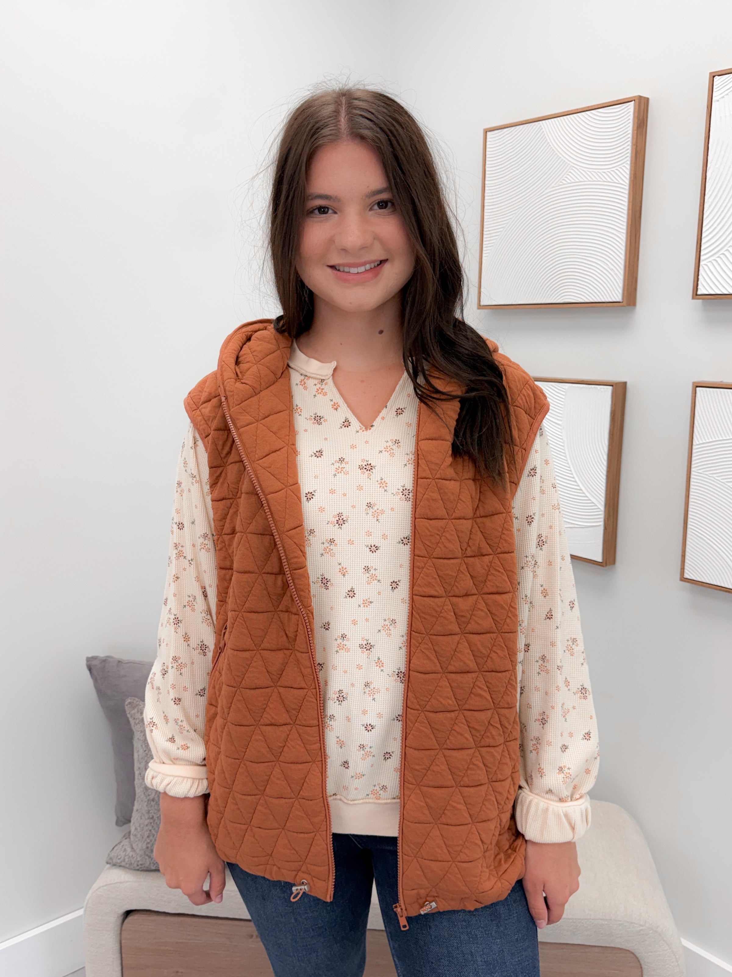 Stowe Quilted Vest in Rust