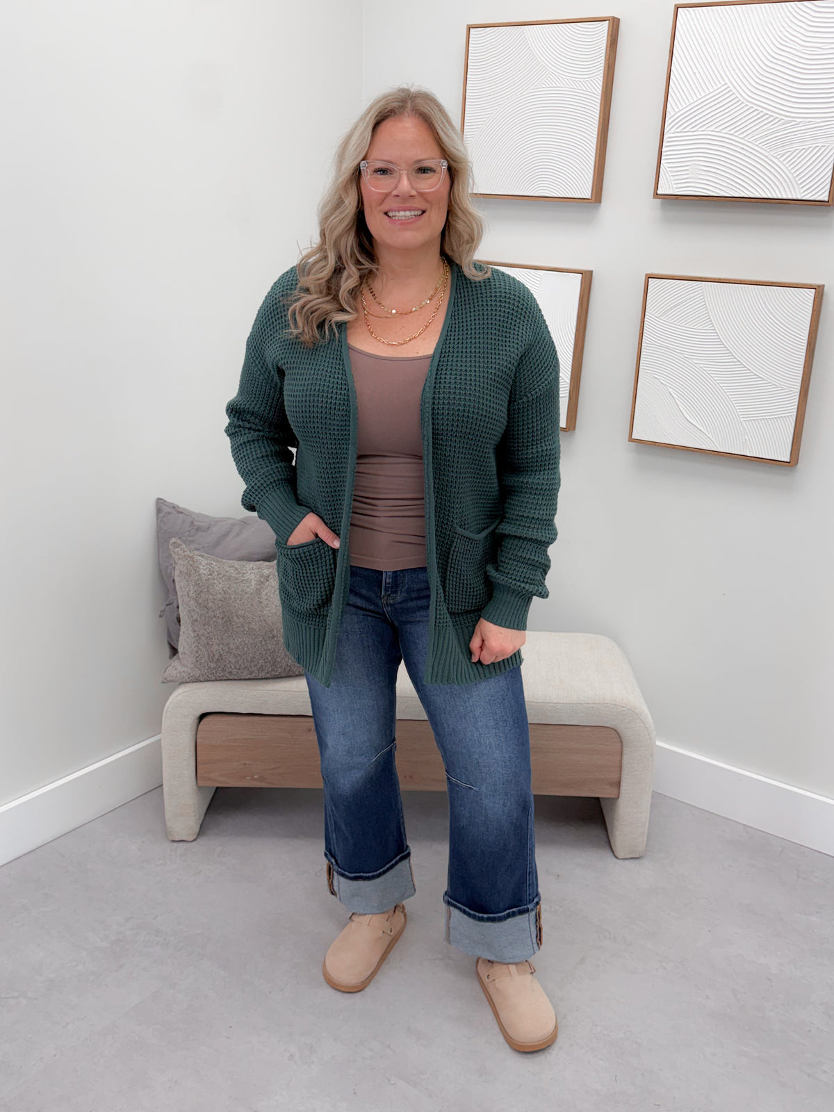 Wanda Waffle Cardi in Ash Jade