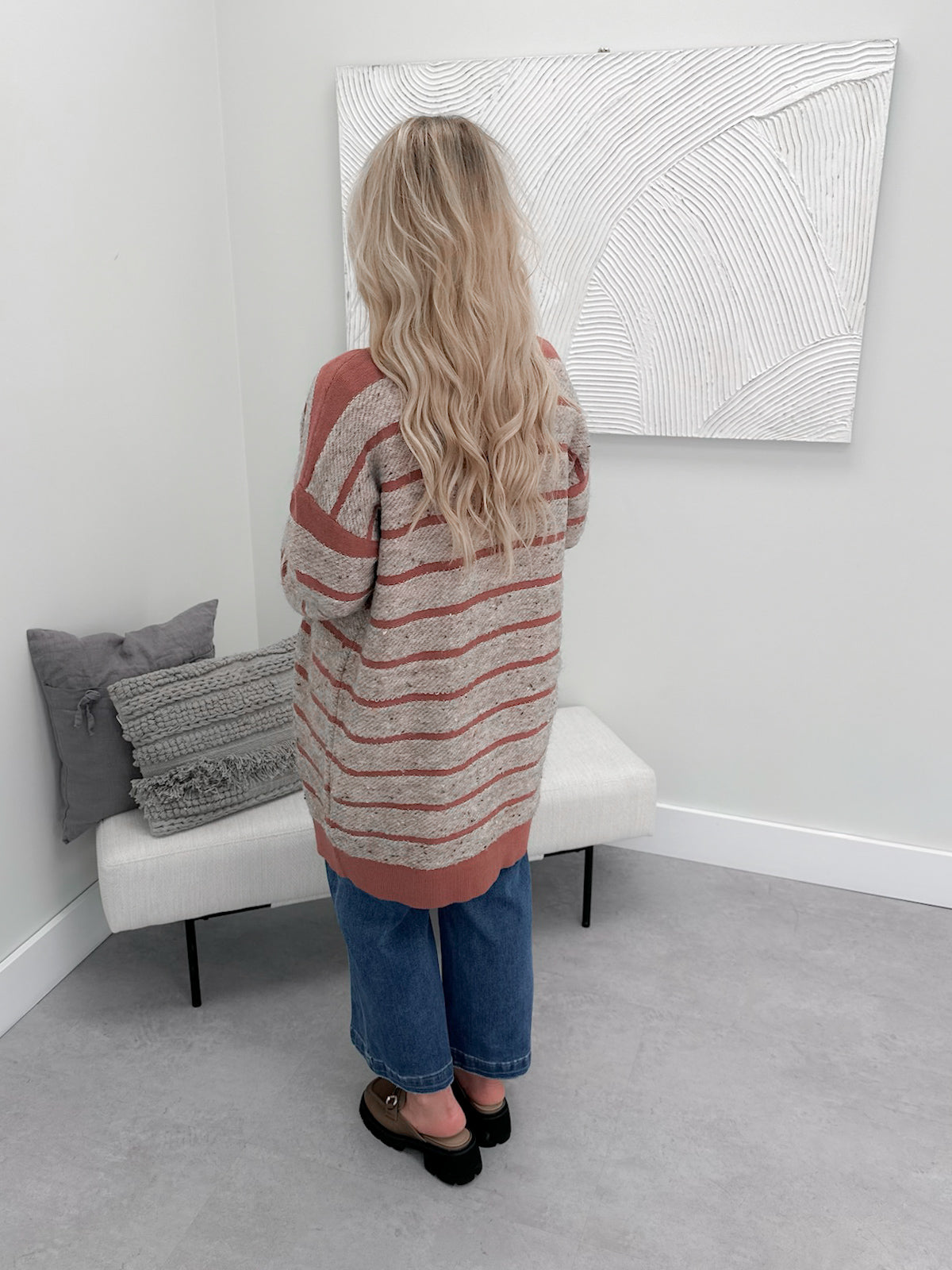 Claudia Cardigan in Mauve Stripe - Small