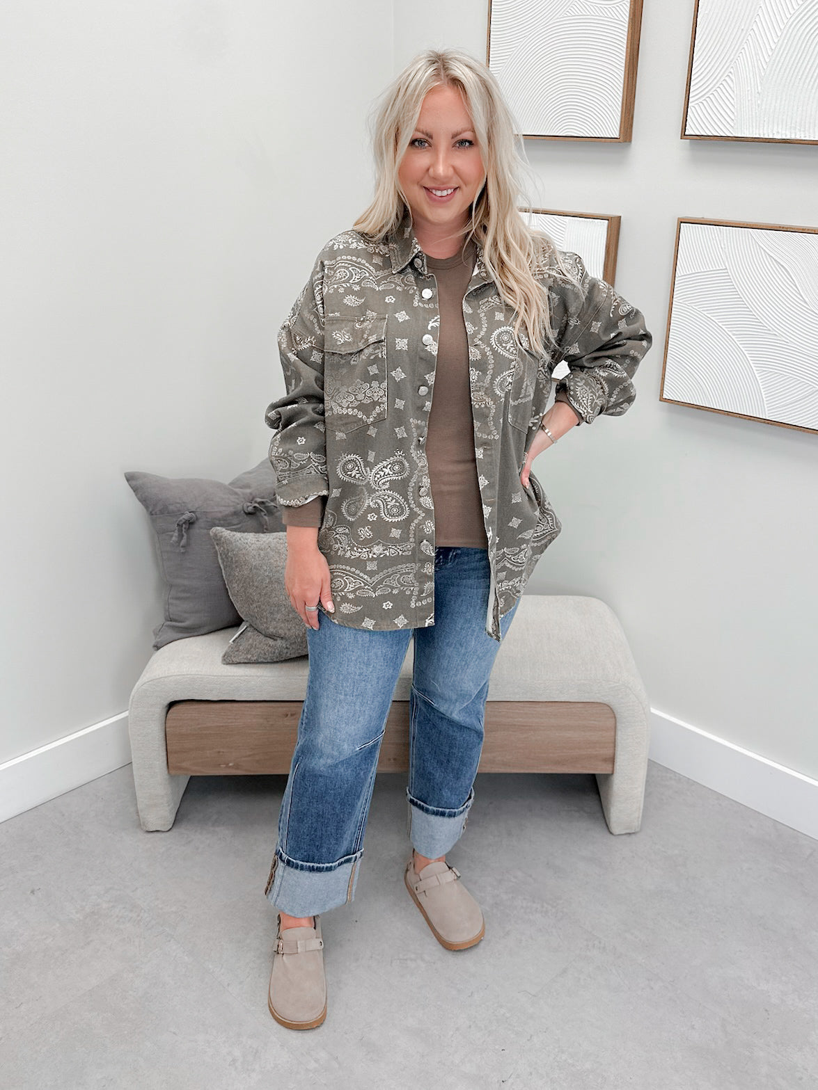 Paisley Shacket in Army