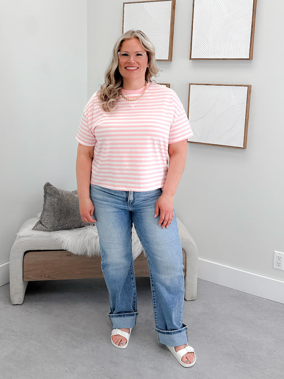 Trust Tee in Pink Stripe