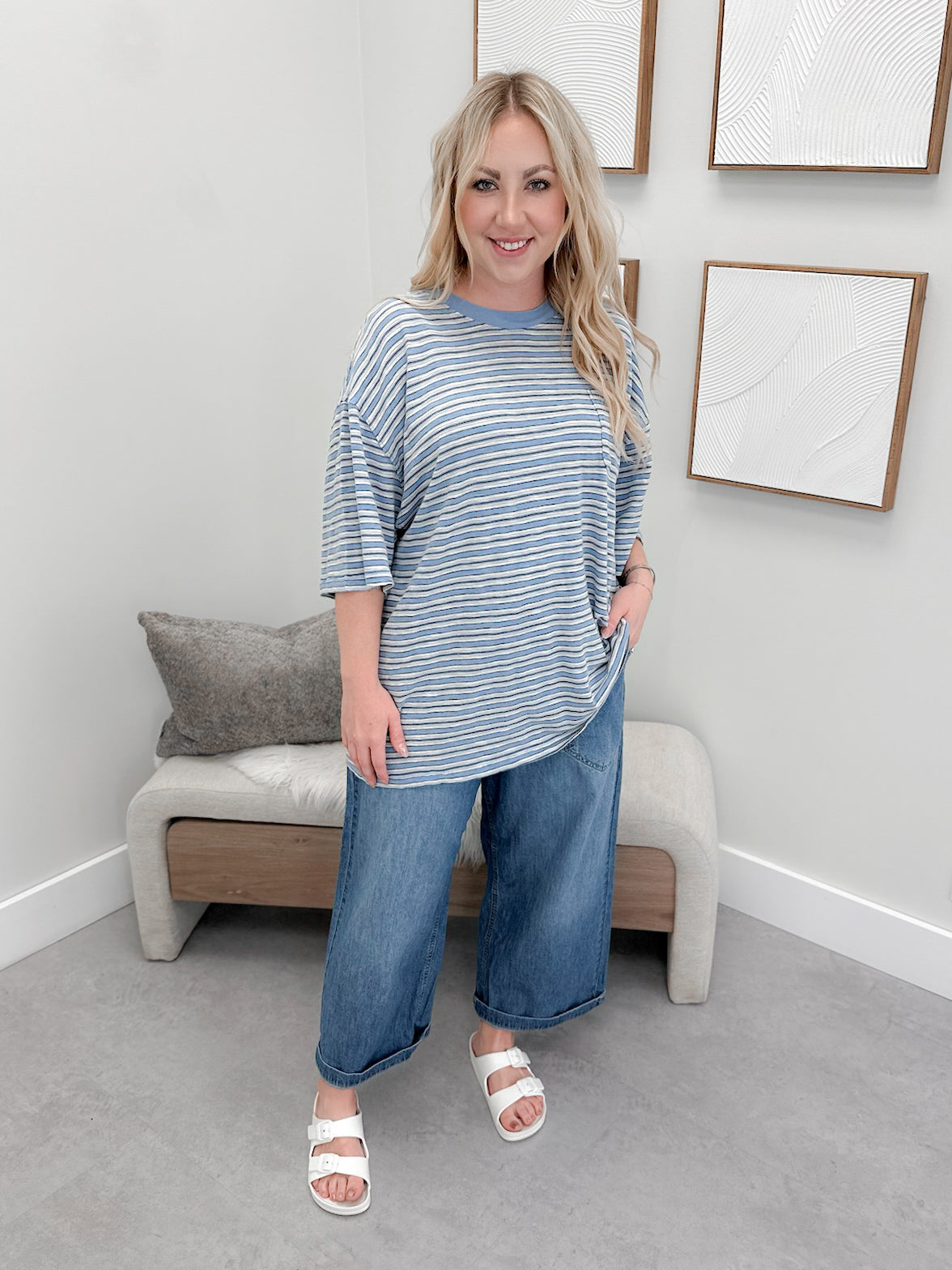 All Love Striped Pocket Tee in Blissful Blue Combo by Free People