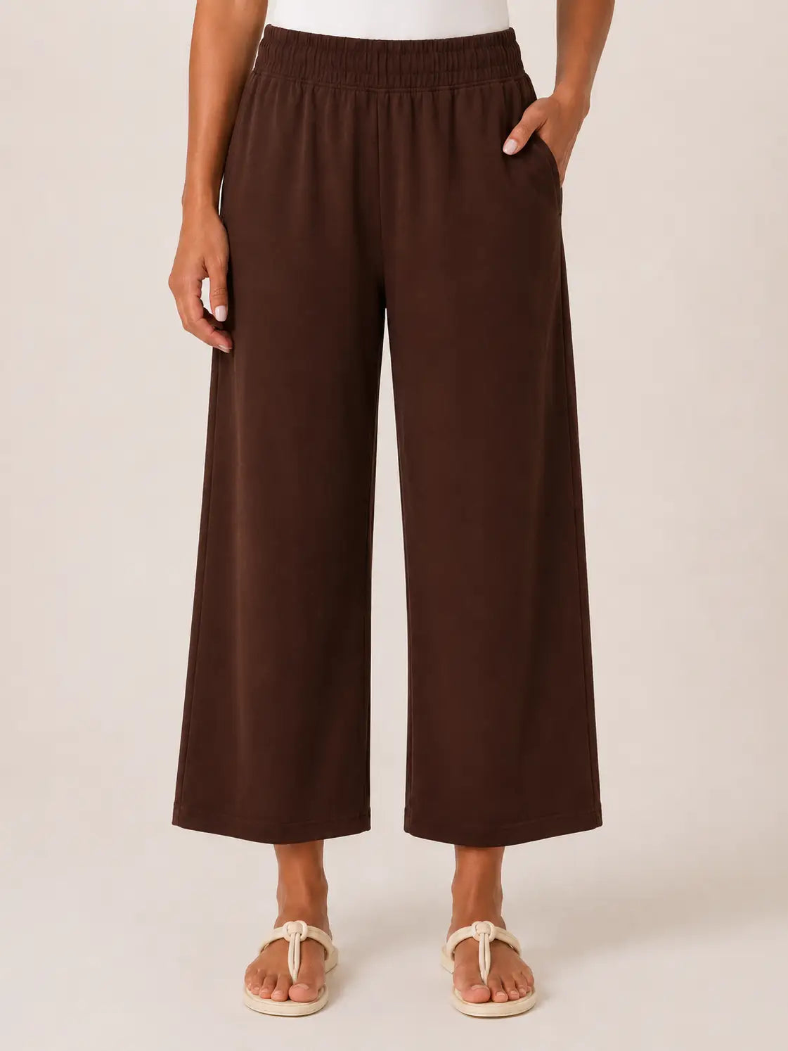 Weekend Ease Wide Leg Crop Pant in Brown