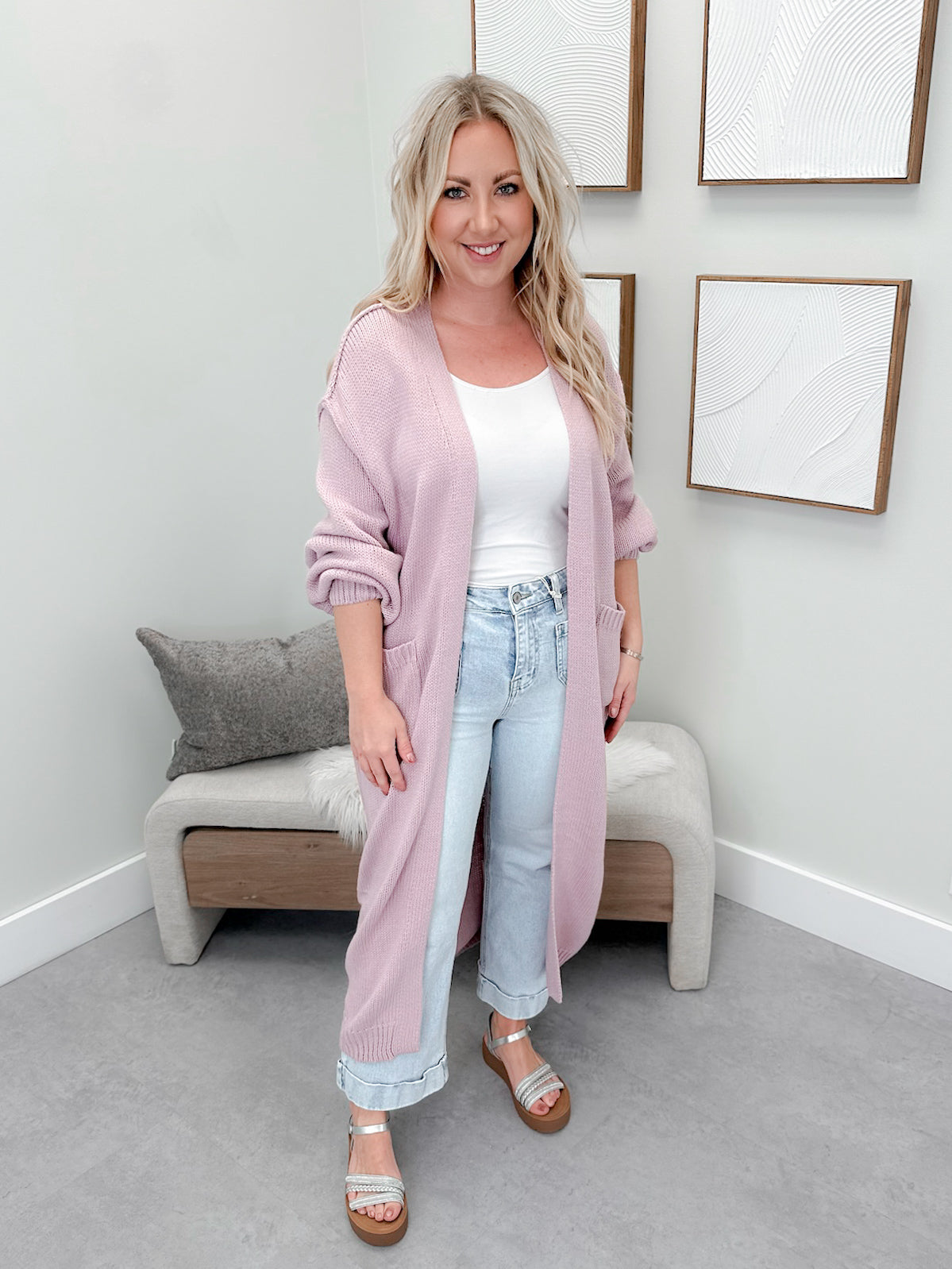 Brielle Long Cardigan in Lavender