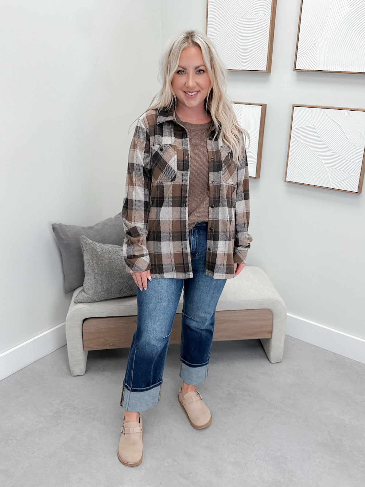 Briar Shacket in Brown Plaid