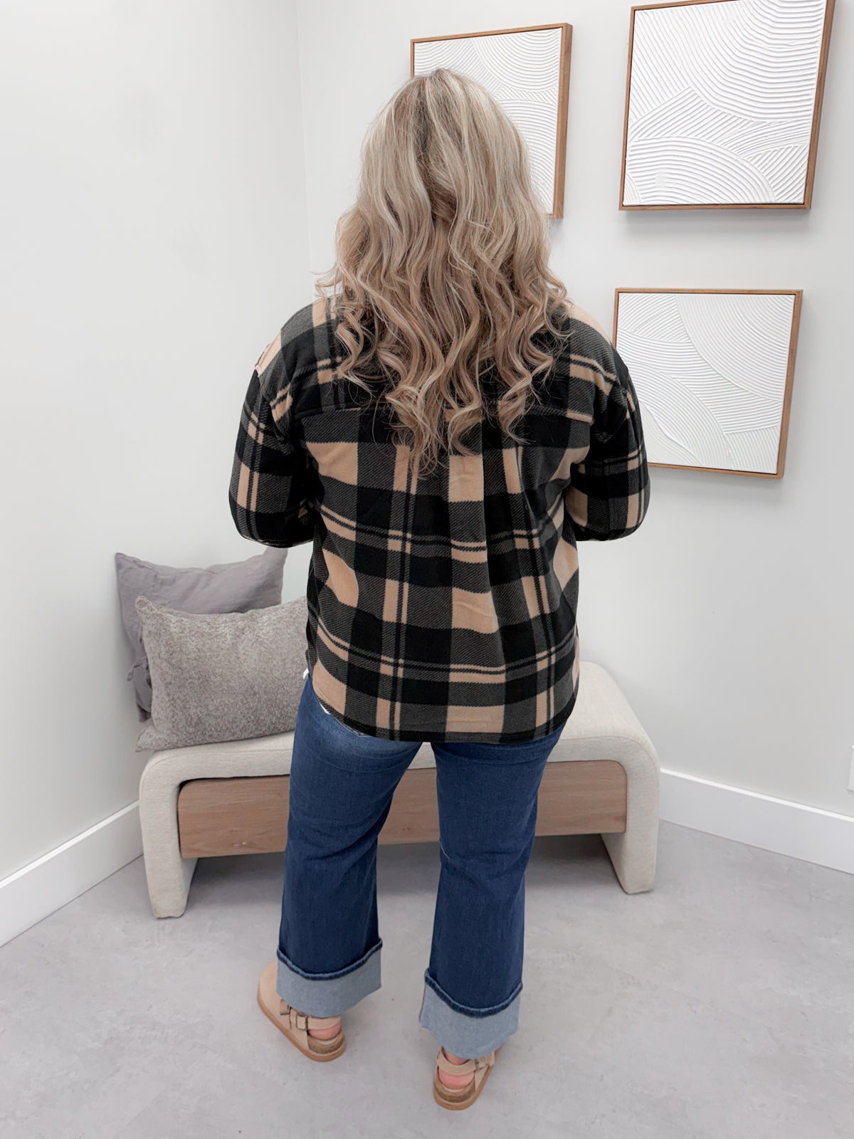 Hazy Fleece Shacket in Black Plaid