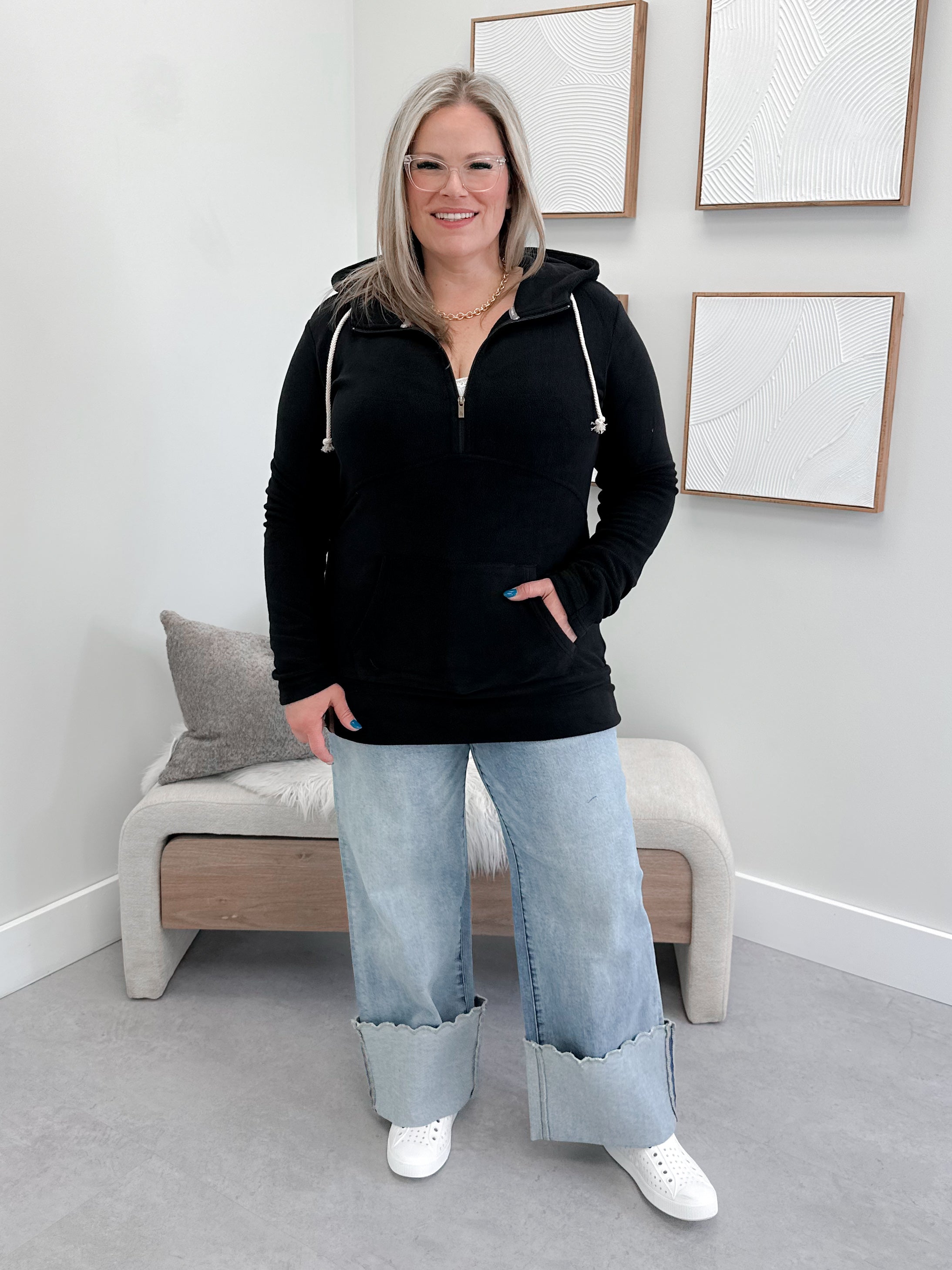 Half Zip Sweatshirt in Cozy Cutie New Moon by Ampersand Avenue