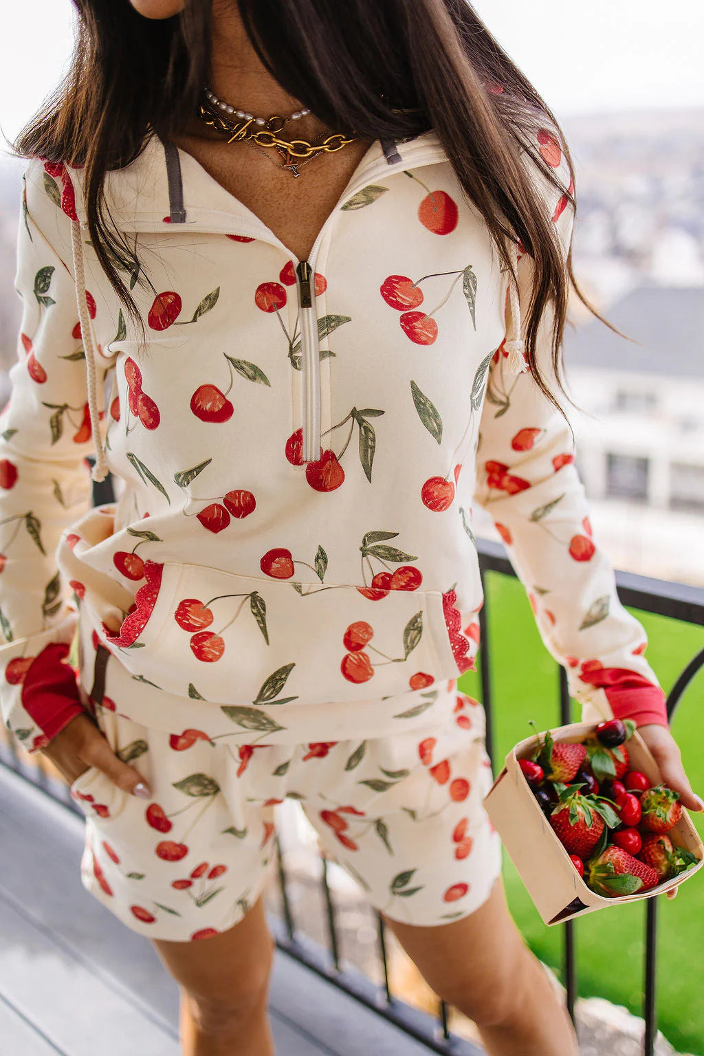 Halfzip Sweatshirt in Cherry On Top by Ampersand Avenue
