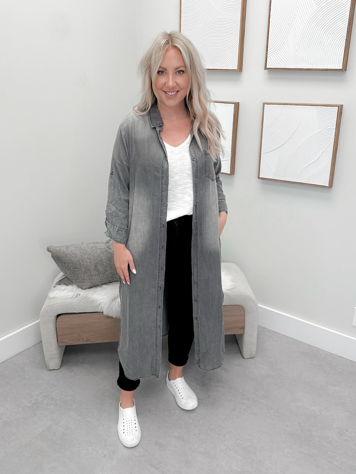 Atlas Shirt Dress in Washed Grey