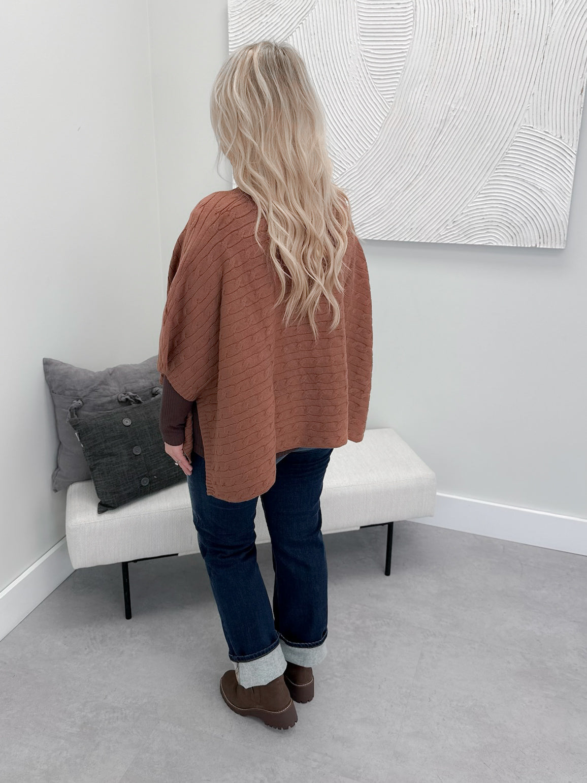 Claire Cable Knit Poncho Sweater in Brown