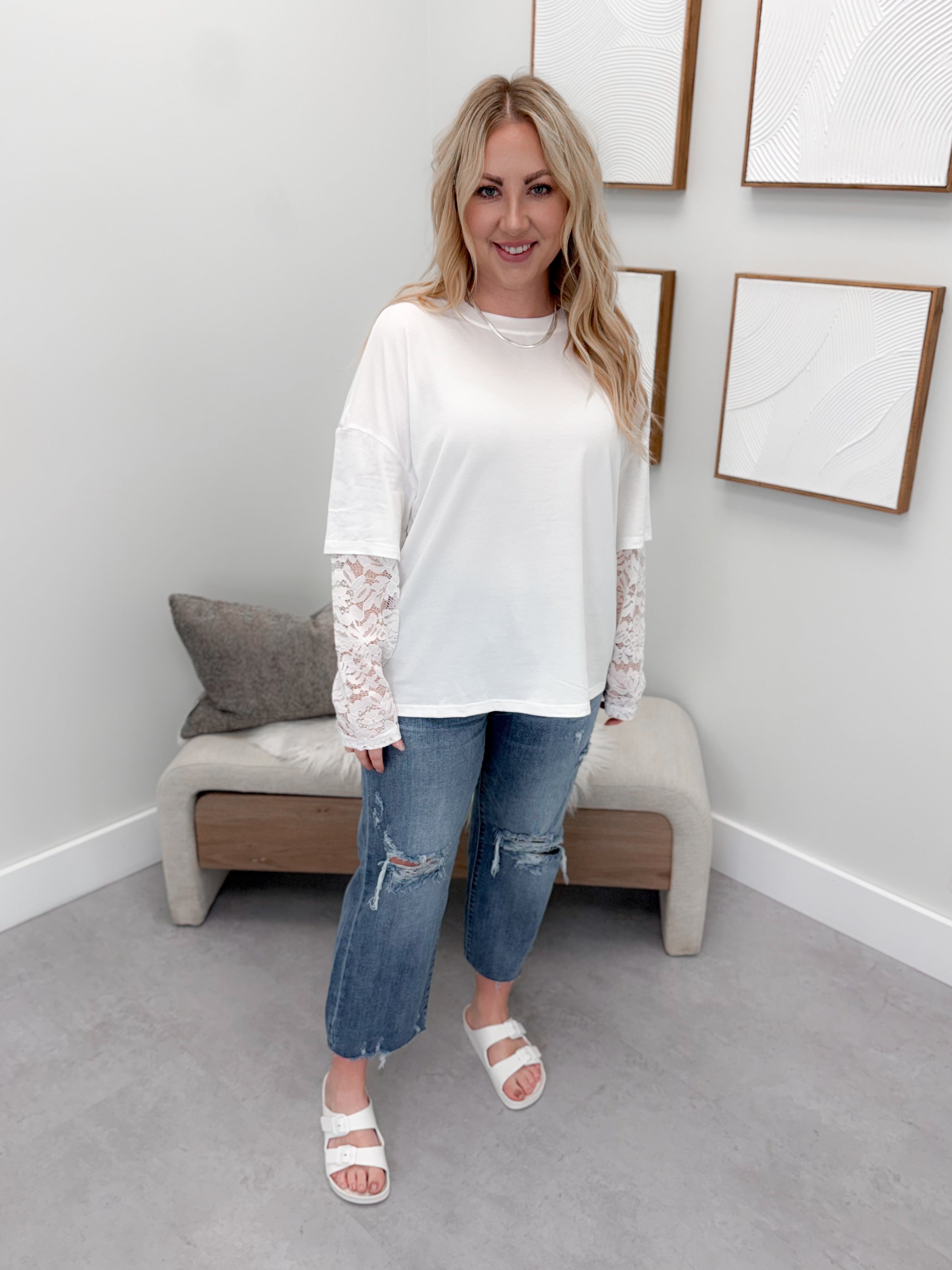 Lace Layered Long Sleeve in White