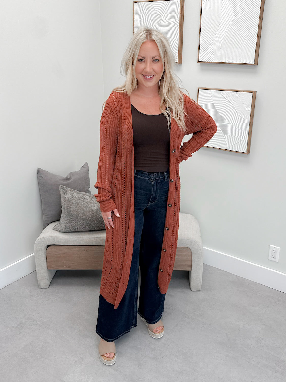 Tay Maxi Cardigan in Terracotta
