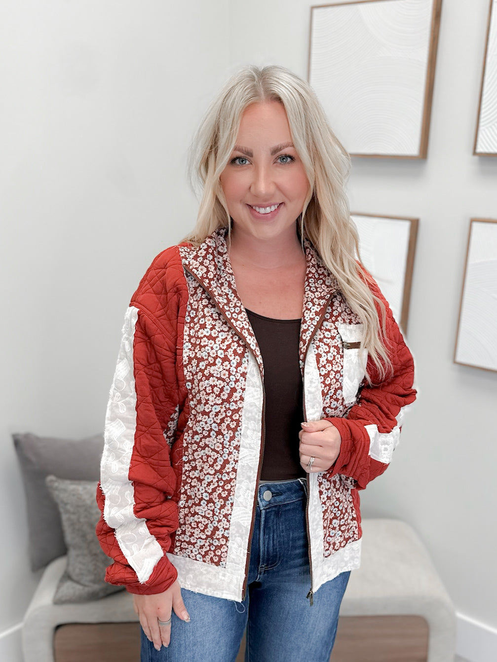 Patch Me Pretty Bomber Jacket in Red Velvet by Ampersand Avenue