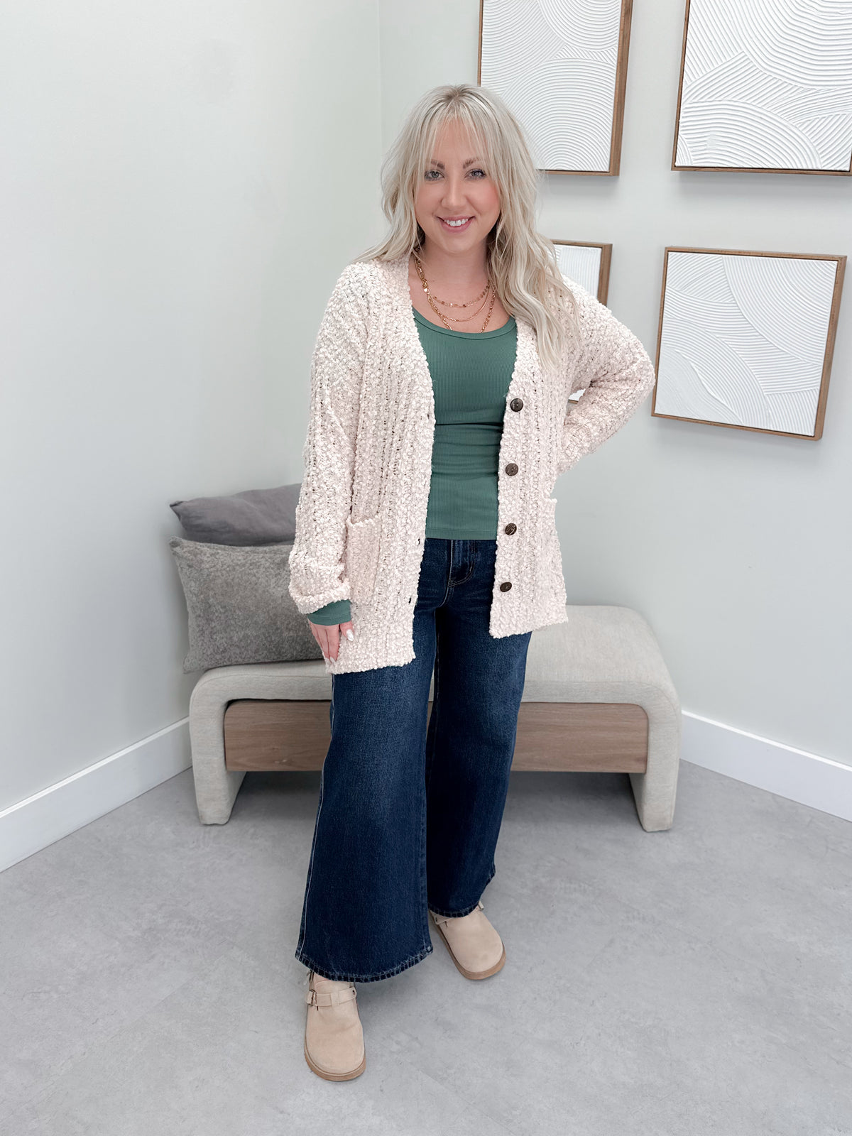 Alba Popcorn Cardigan in Blush