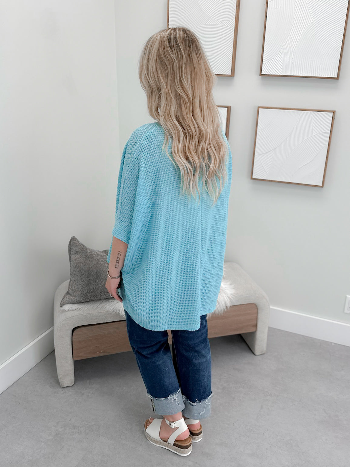 Sante Waffle Top in Aqua