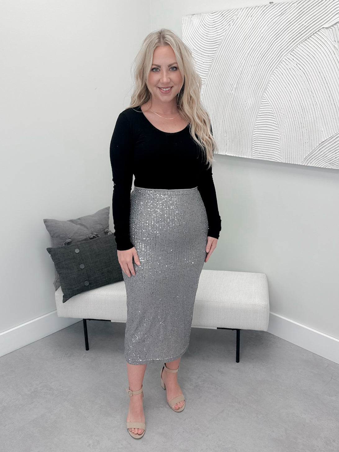 Mingle Skirt in Silver Sequin - Small