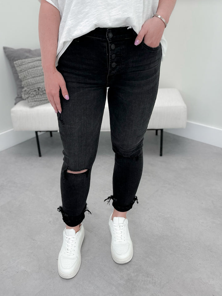 Minet Button Fly Skinny Jeans by Vervet