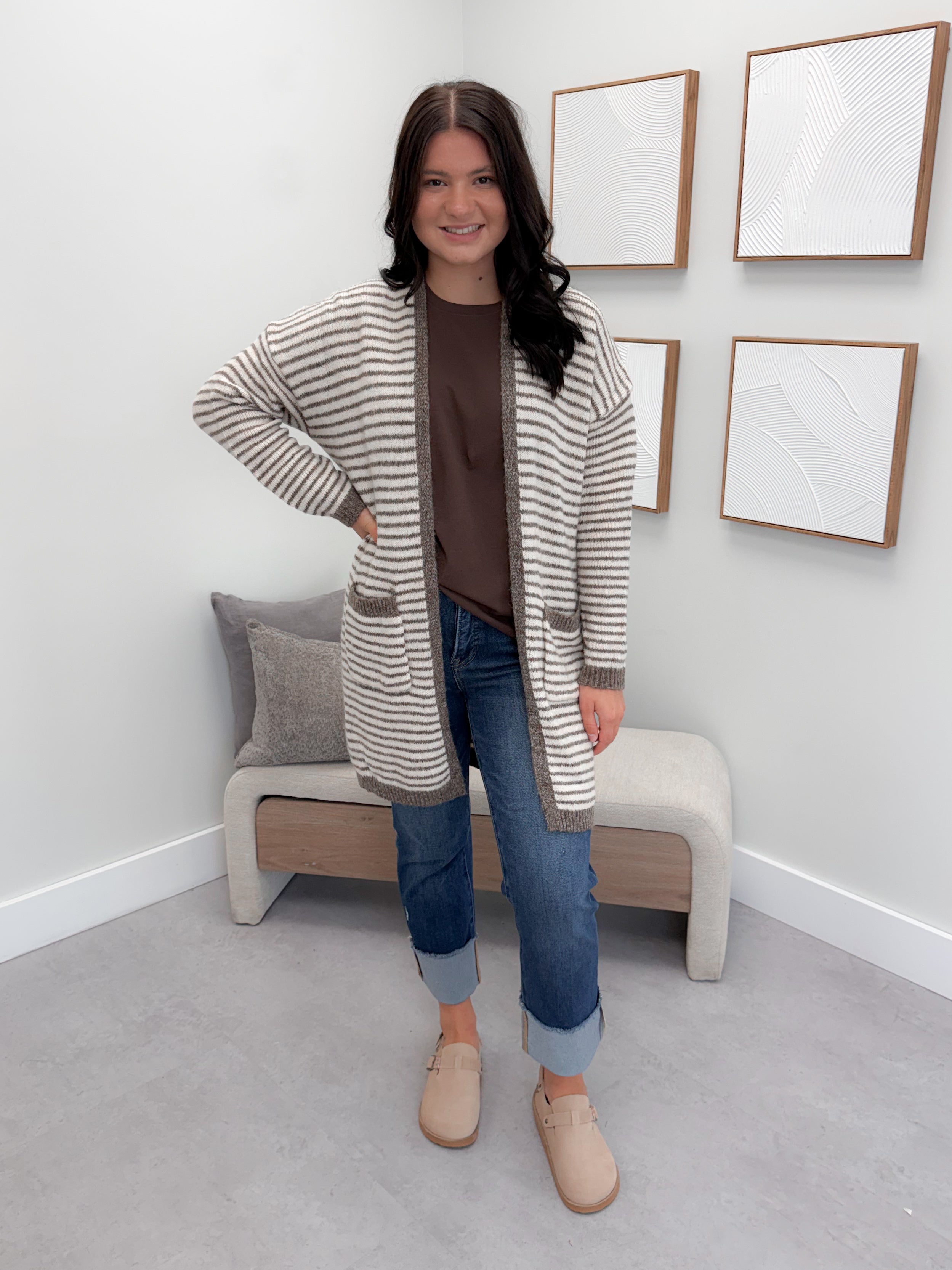 Josephine Striped Cardigan in Mocha