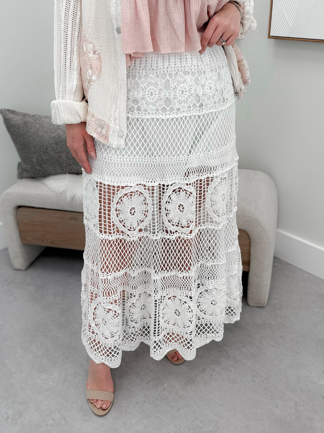 Myrtle Crochet Skirt in Cloud