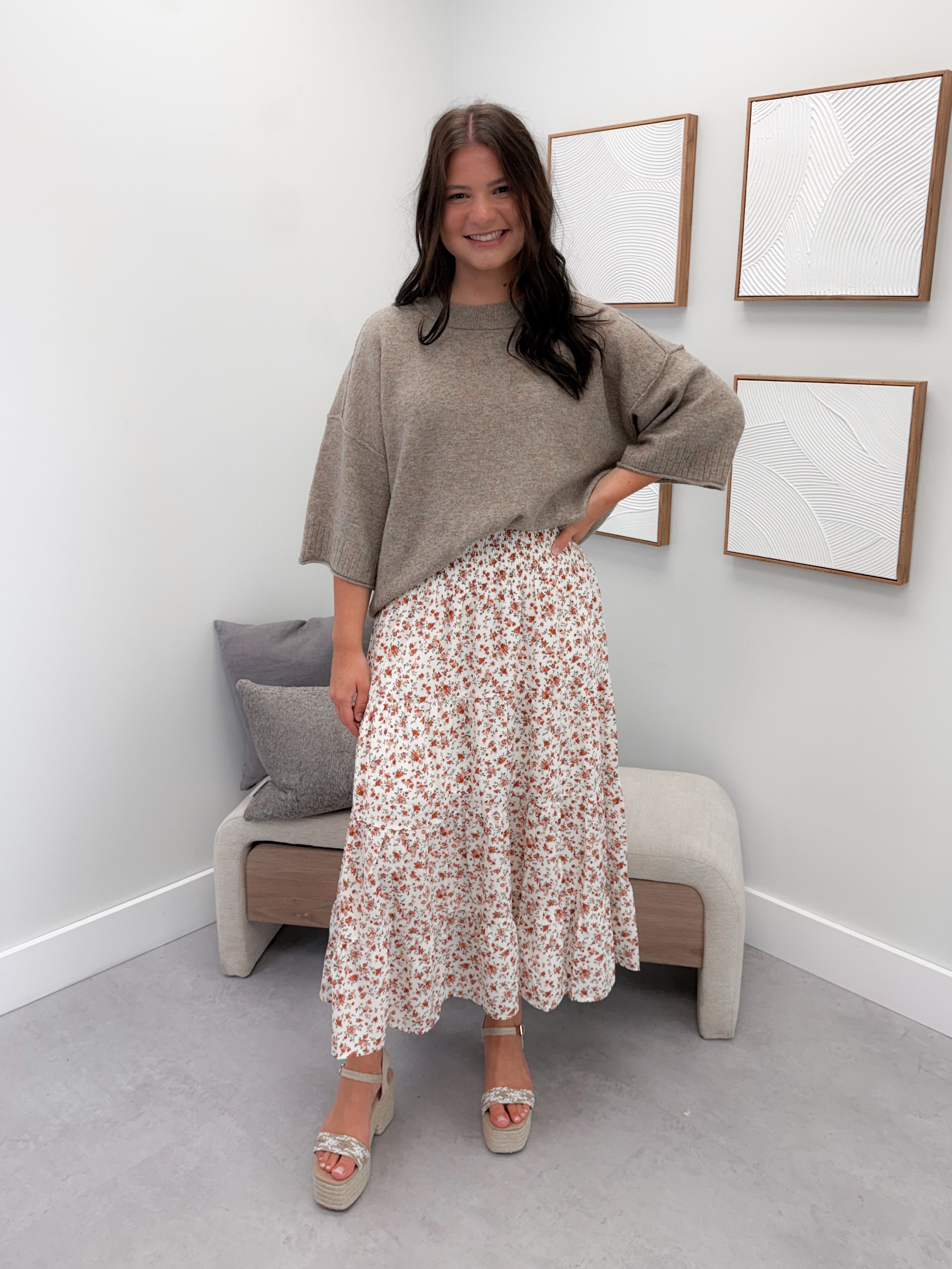 Kendra Floral Skirt in Cream
