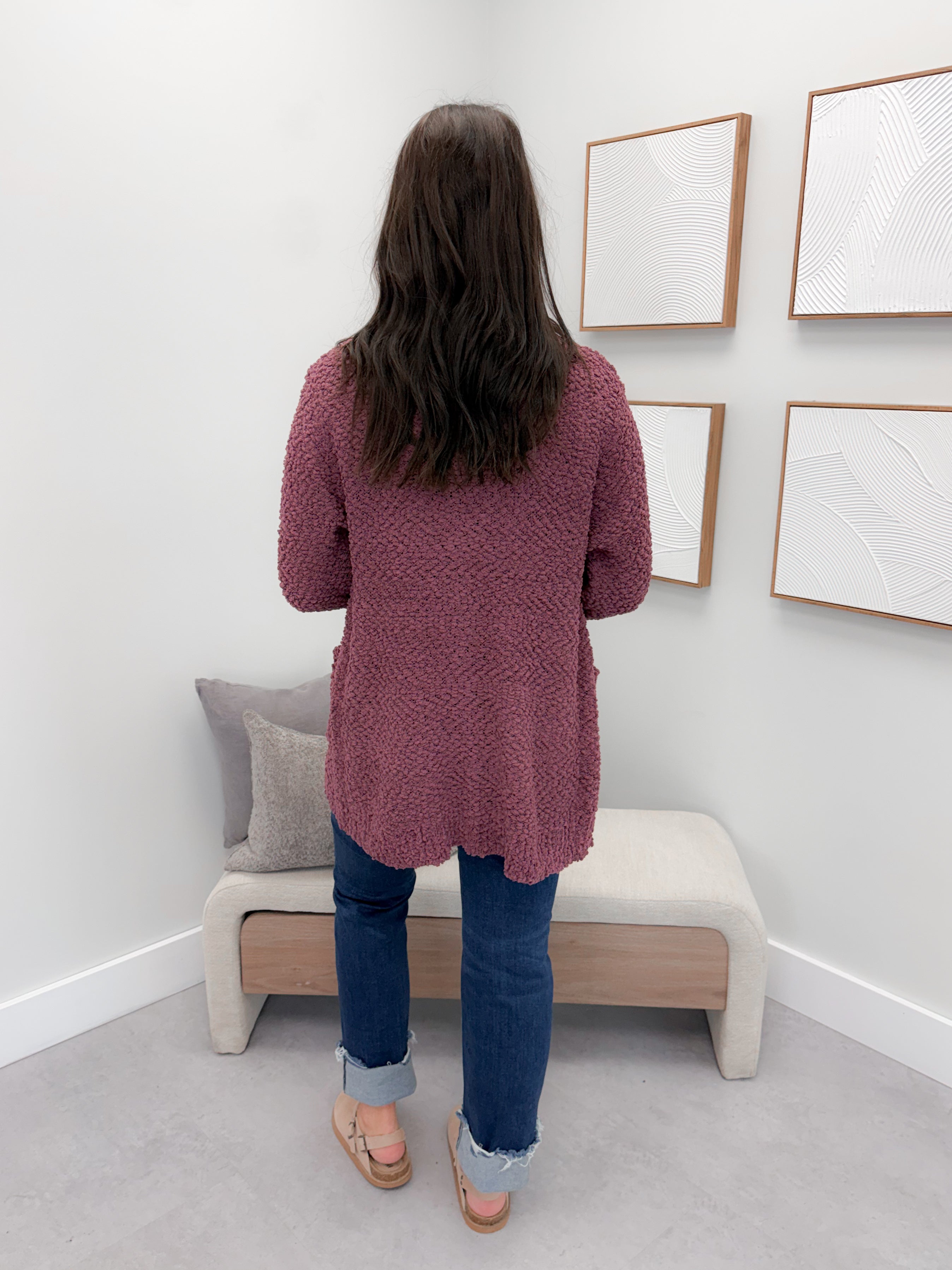 Piper Popcorn Cardigan in Eggplant