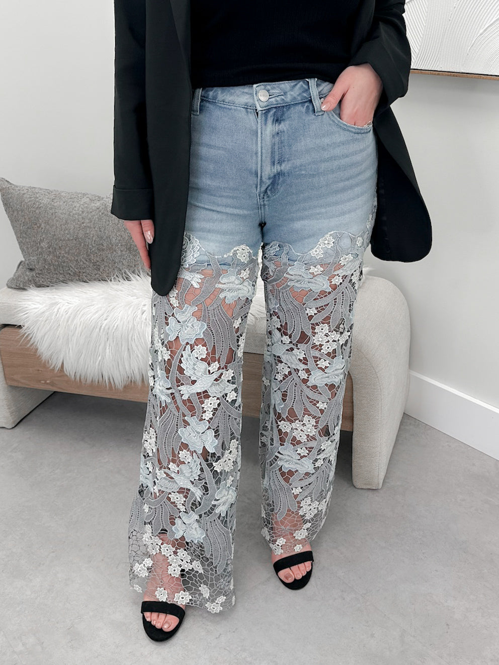 Garden Affair Embroidered Wide Leg Jeans by Risen - L/O Size 1
