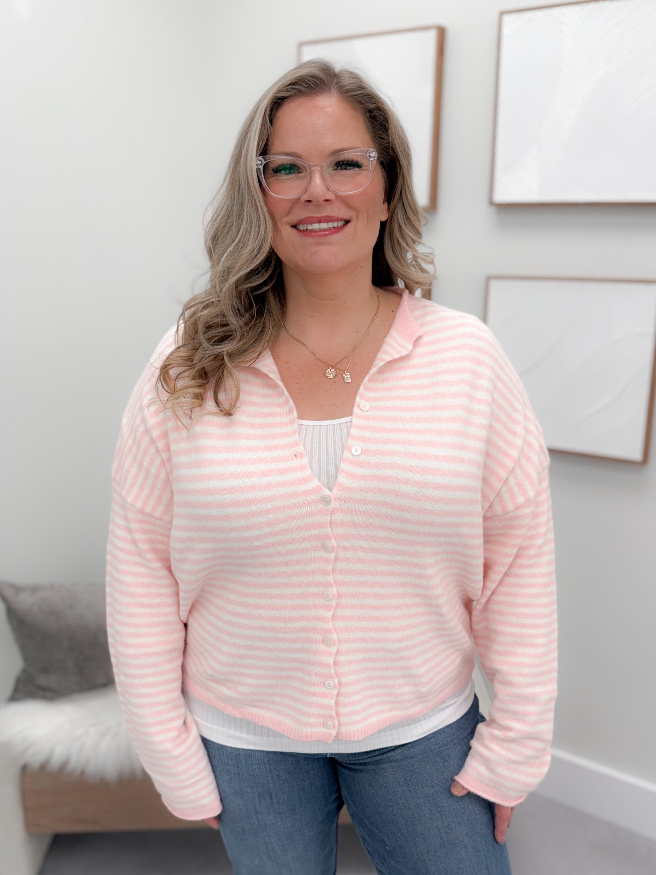 Brandy Cardigan in Pink Stripes