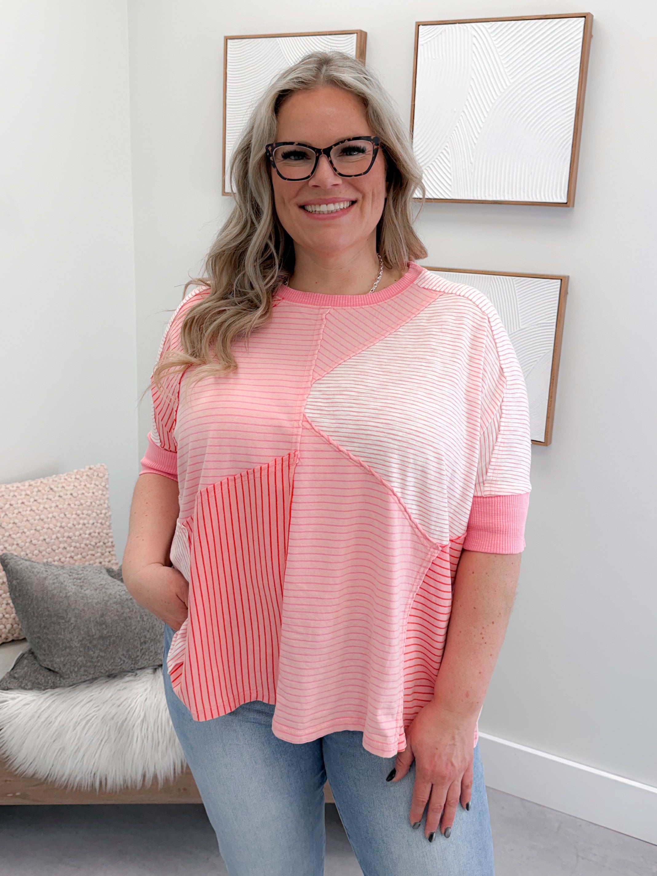 Cherry Stripes Tee in Pink