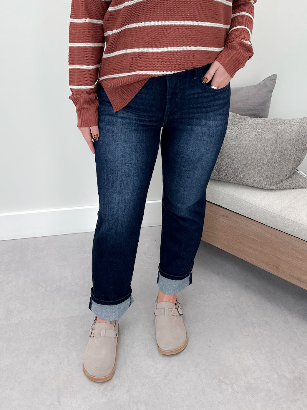 Pacific Mid Rise Tummy Control Dark Jeans by Risen