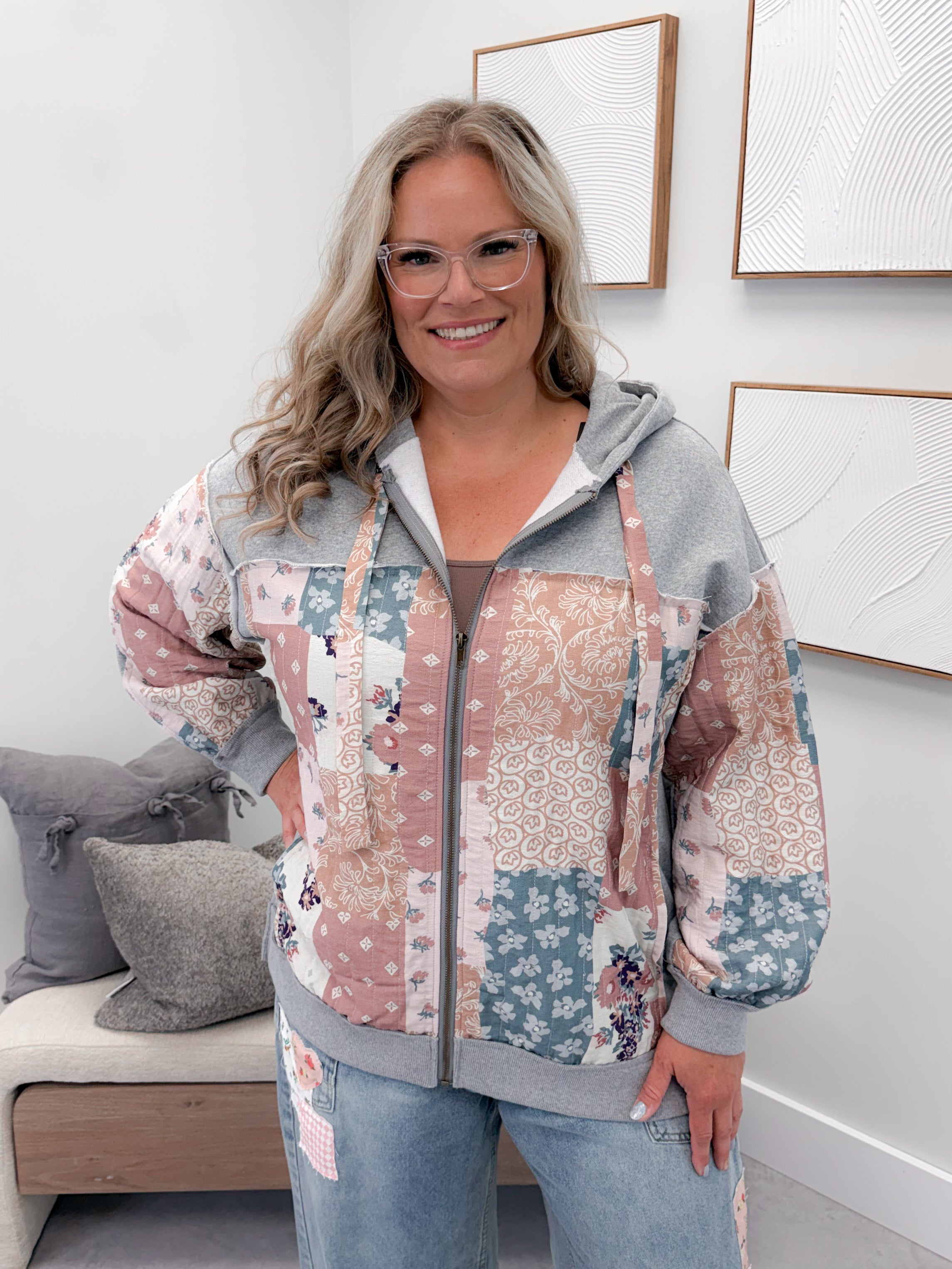 Ruby Quilted Hoodie in Grey
