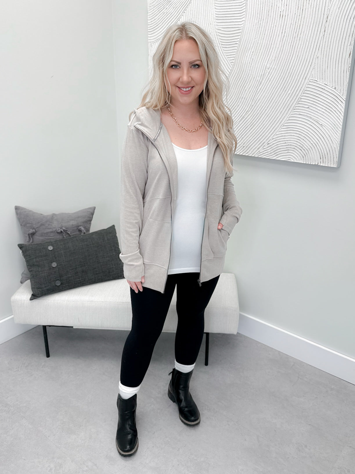 Performance Fleece Fullzip Sweatshirt in Silversand by Ampersand Avenue