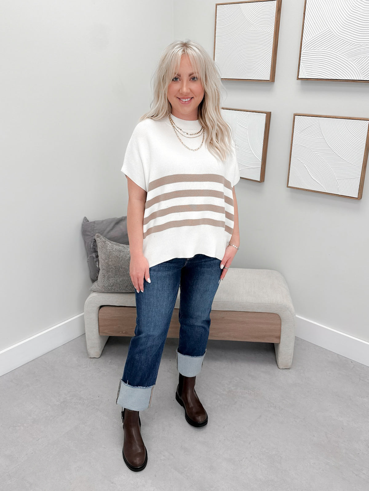 Erin Sweater in Taupe Stripe