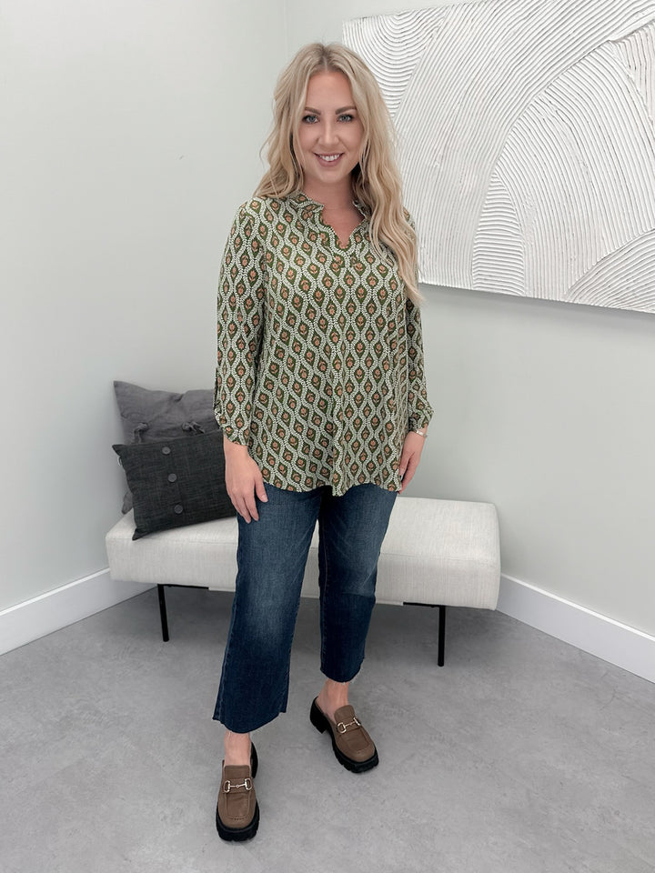 Scarlet Printed Top in Olive Mixed