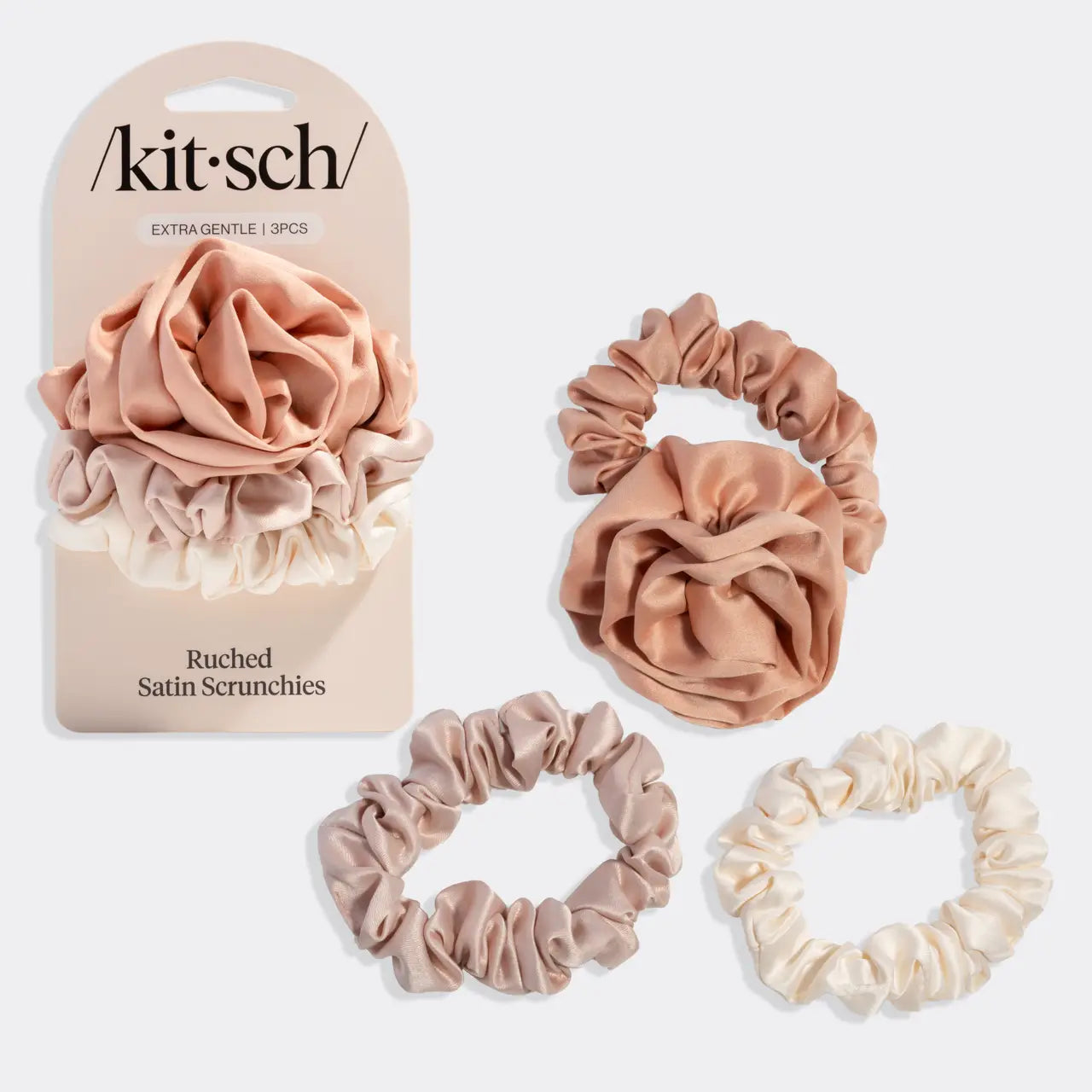 Rosette Rouched Satin Scrunchies in Terracotta by Kitsch