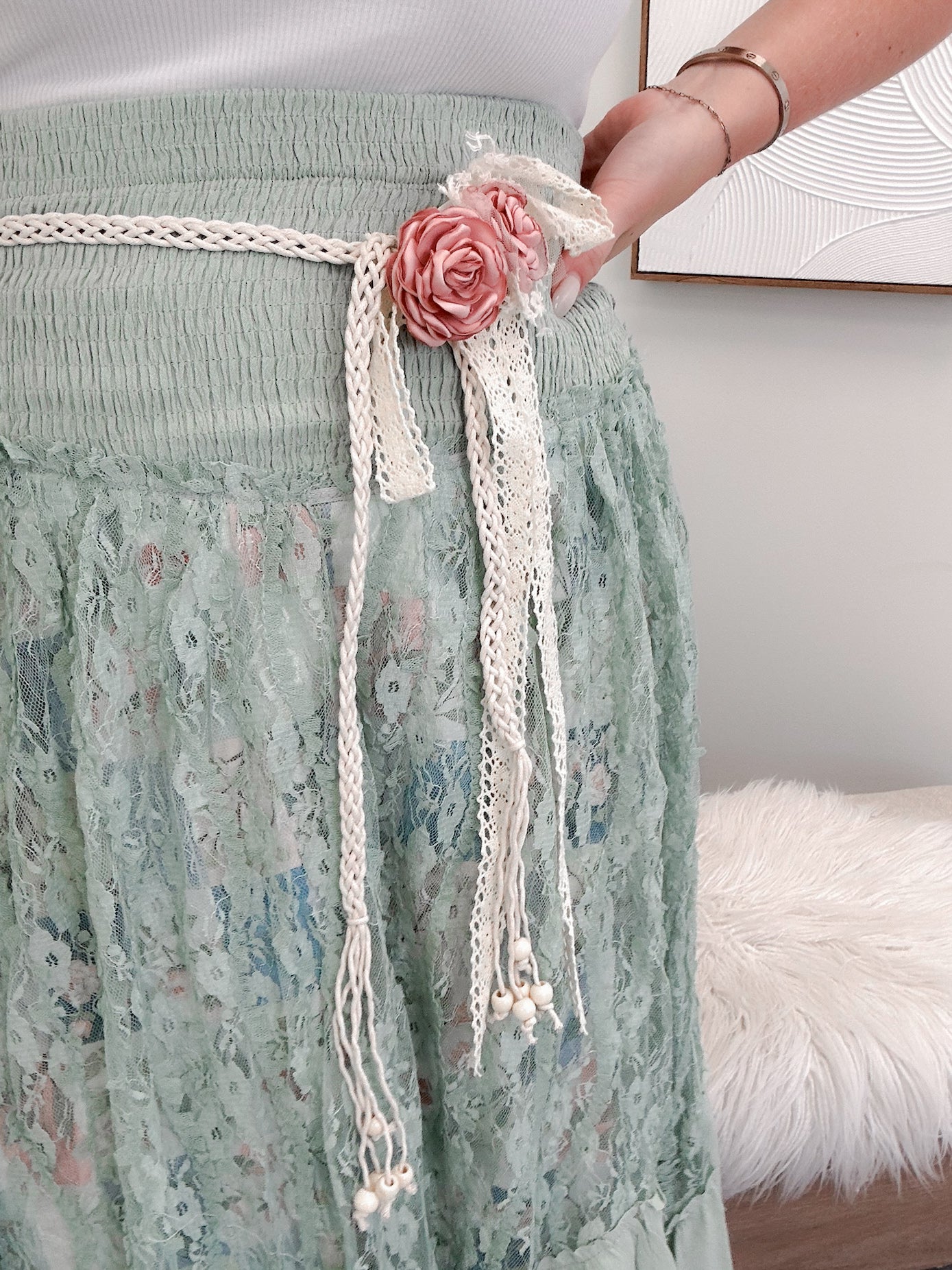 Braided Belt with Rose Flowers