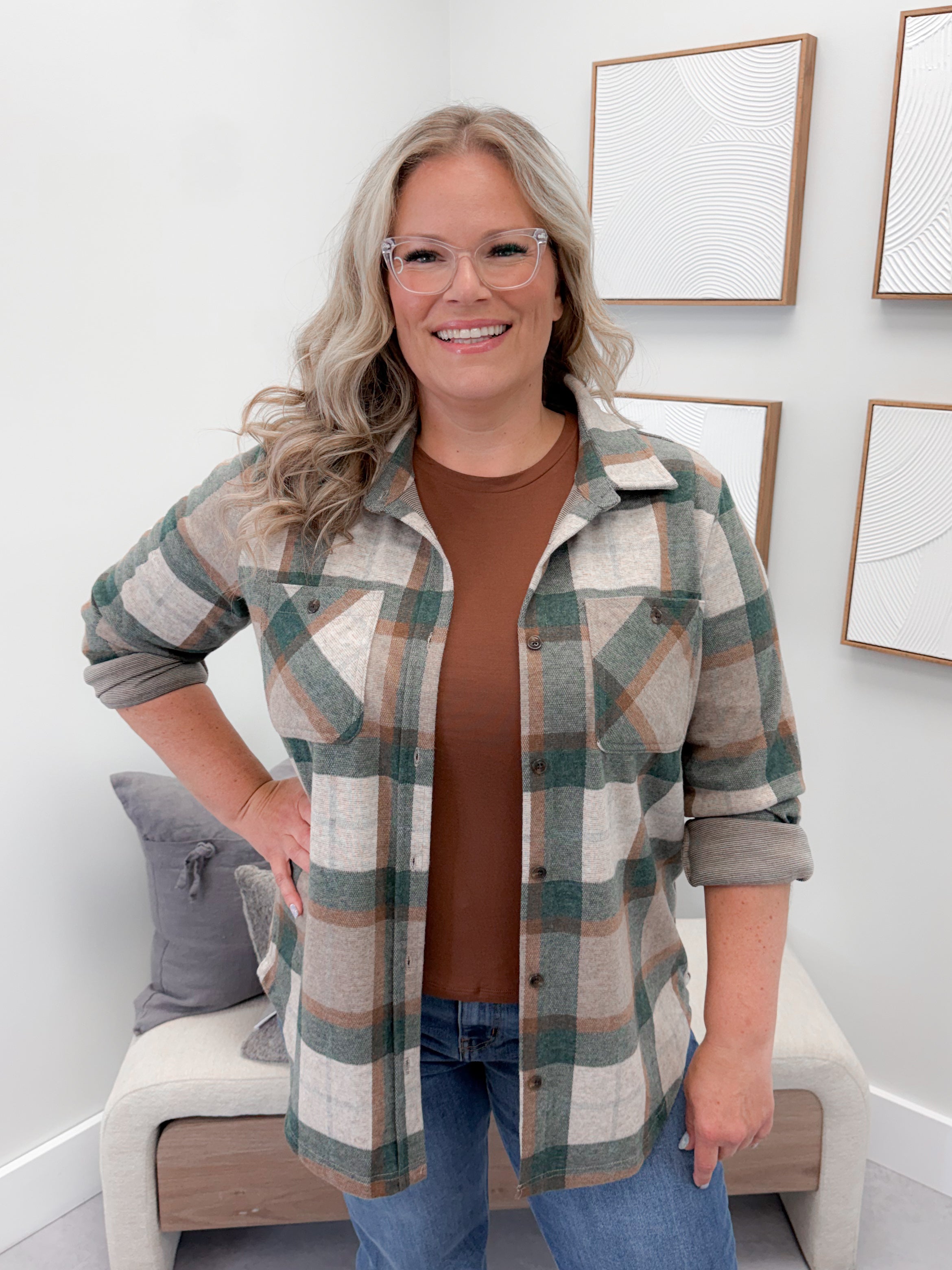 Briar Shacket in Emerald Plaid