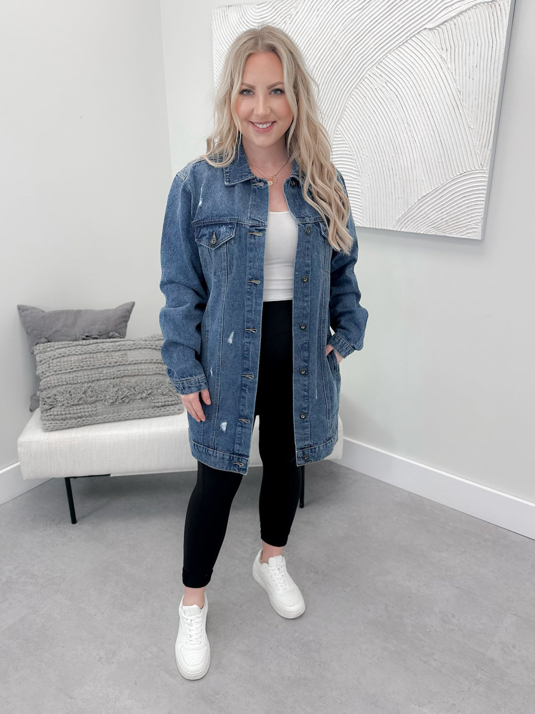 Luca Long Jean Jacket in Dark