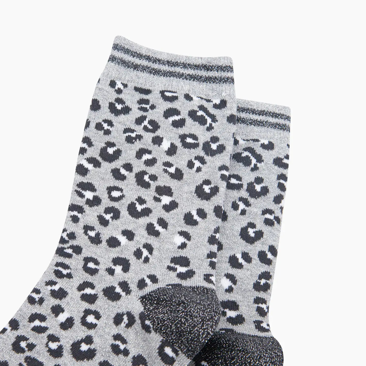 Leopard Print Glitter Combed Cotton Socks in Grey