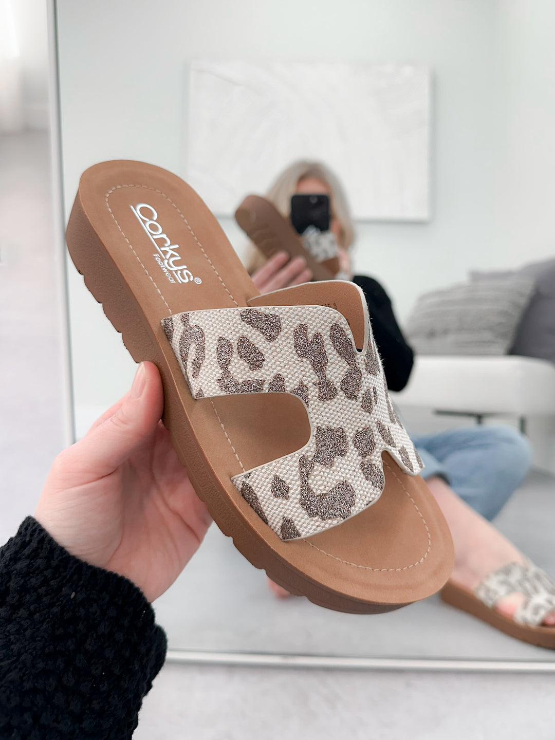 Hold Please Sandal in Tan Sparkle by Corkys