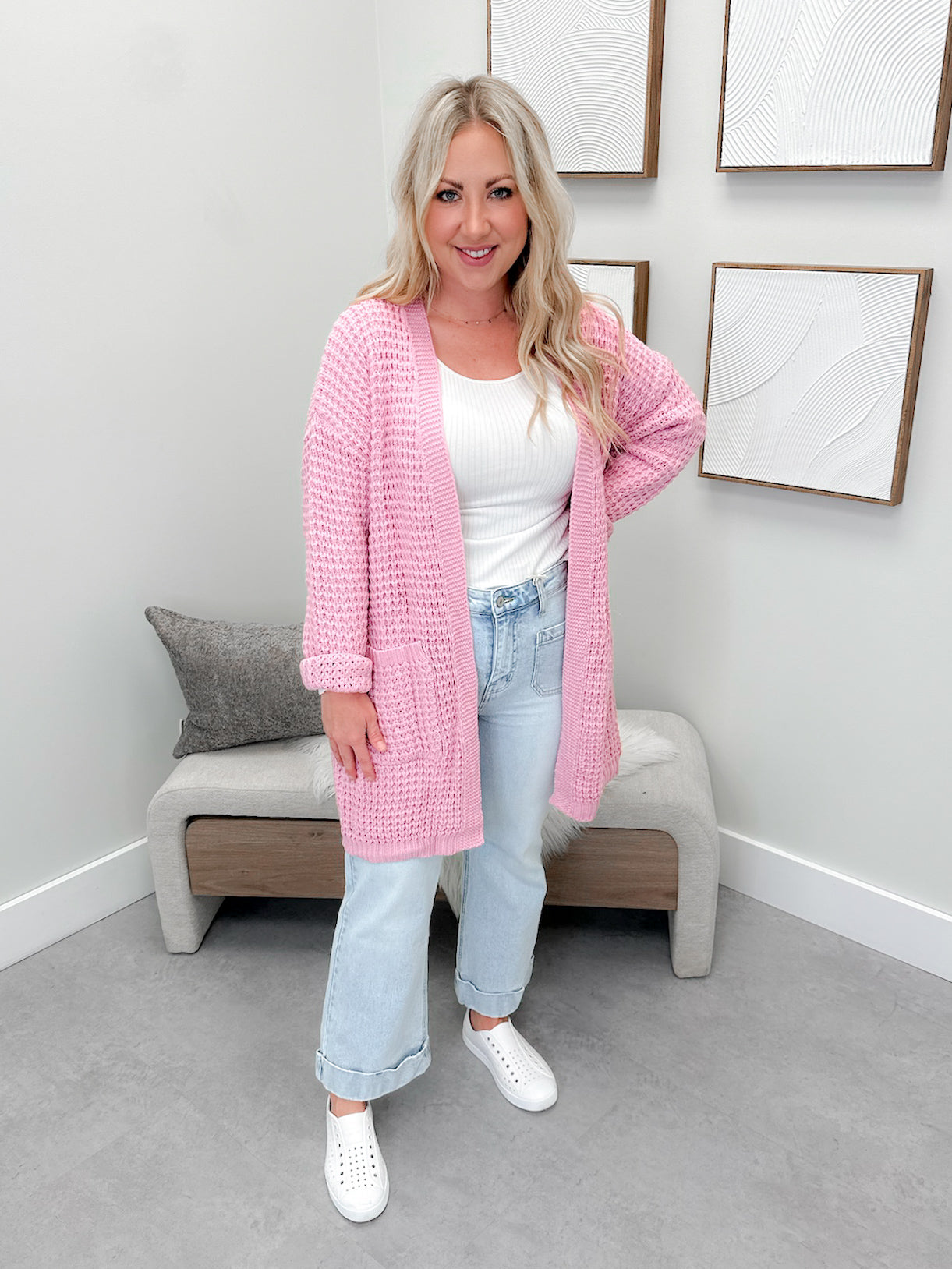 Nell Chunky Knit Cardigan in Pink
