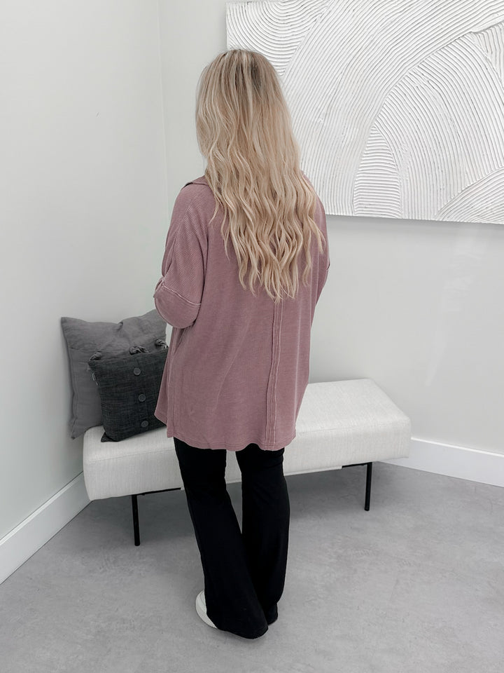 Winona Waffle Pullover in Rose Taupe