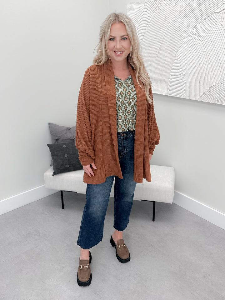 Waffle Cocoon Cardigan in Chestnut