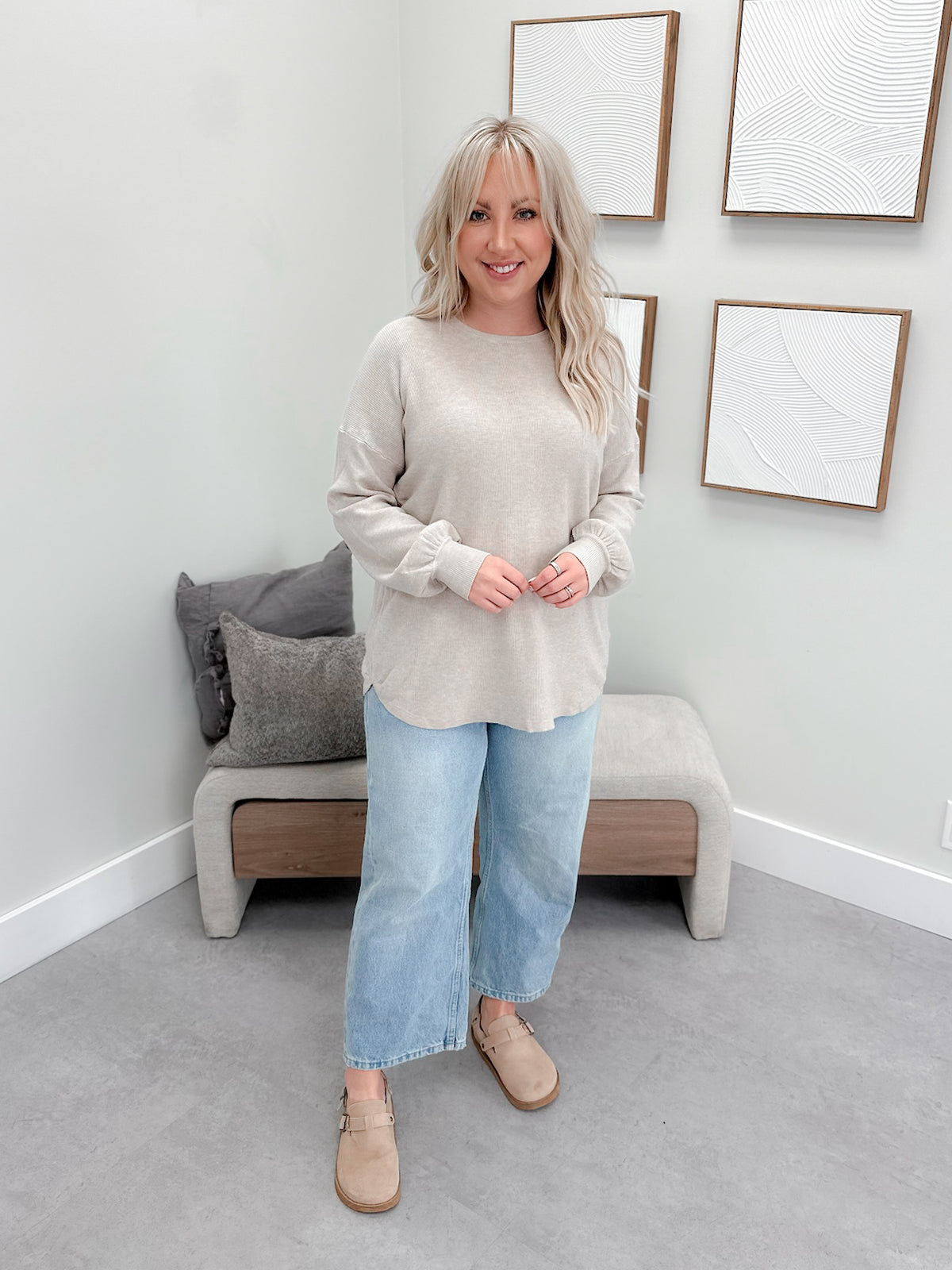 Emma Waffle Long Sleeve in W.Grey